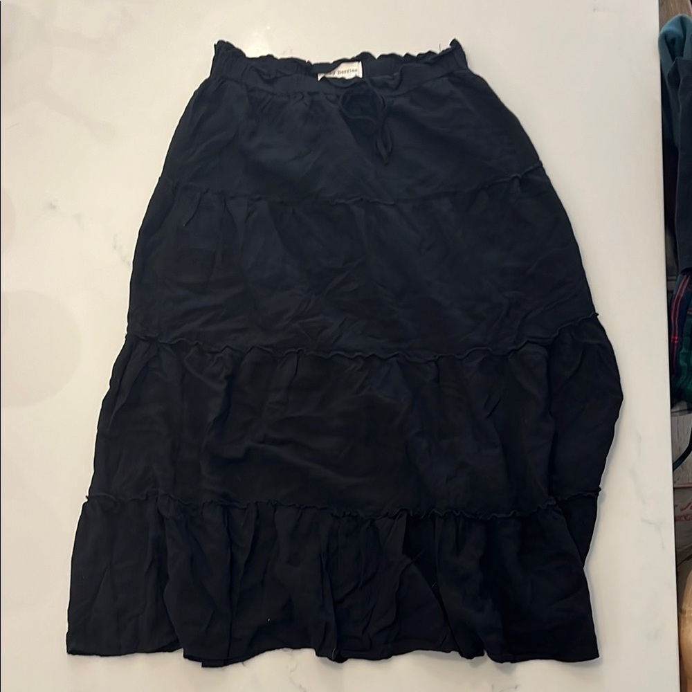 Black Tiered Bubble Midi Skirt for Work